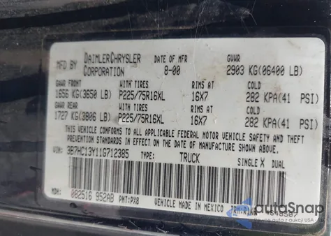 2001 Dodge Ram 1500 St z USA, uszkodzony, nr VIN 3B7HC13Y11G712385